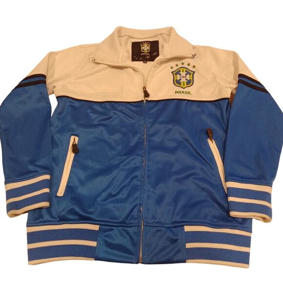 Rare Brazil CBF Established 1914 Embroired Soccer Jacket Kids Size 14 - Picture 1 of 6